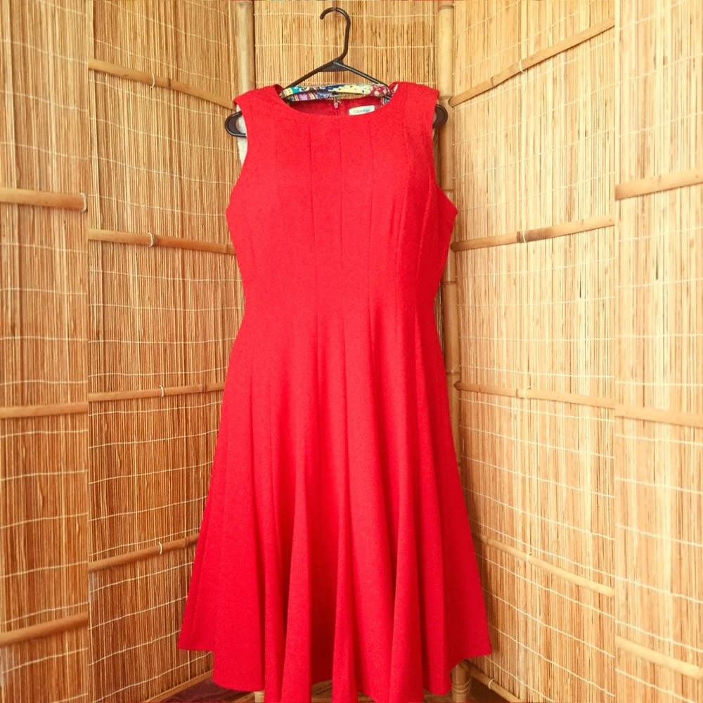Red Calvin Klein Flare Dress